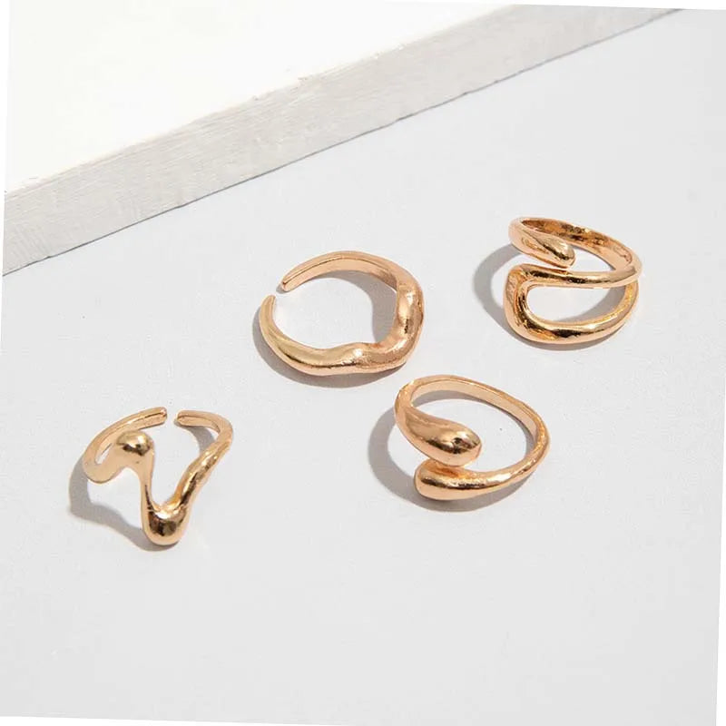 4Pcs/Set Fashion Silver Color Irregular Geometric Open Rings For Women Men Punk Metal Adjustable Knuckle Joint Ring Jewelry