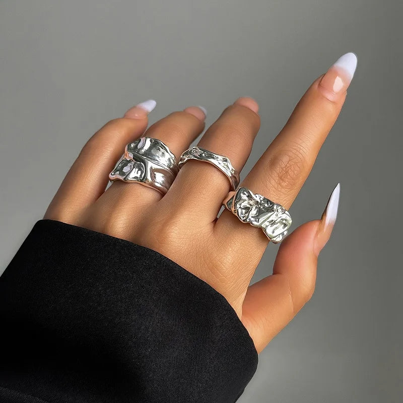 4Pcs/Set Fashion Silver Color Irregular Geometric Open Rings For Women Men Punk Metal Adjustable Knuckle Joint Ring Jewelry