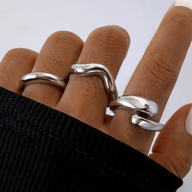 4Pcs/Set Fashion Silver Color Irregular Geometric Open Rings For Women Men Punk Metal Adjustable Knuckle Joint Ring Jewelry